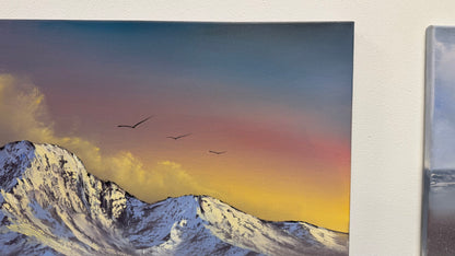 Painting #2543 - 22x28" Pro Series Canvas - Sunset Mountain Landscape painted 8-7-26