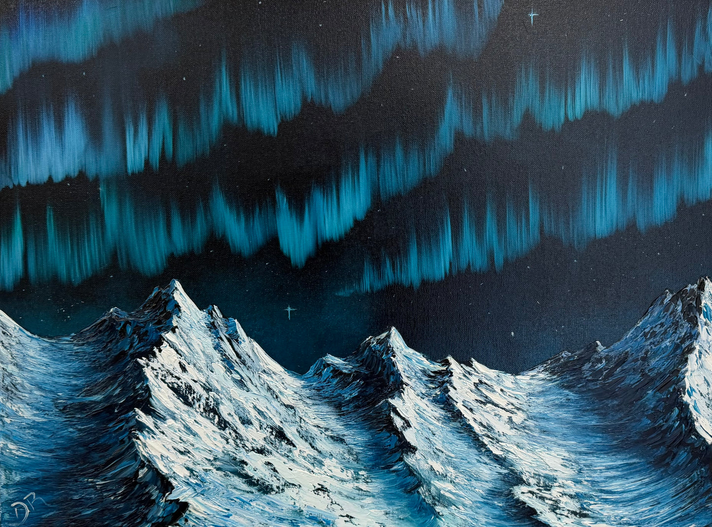 Painting # by Dani from Happily Painted - 18x24" Canvas - Northern Lights Mountain Landscape