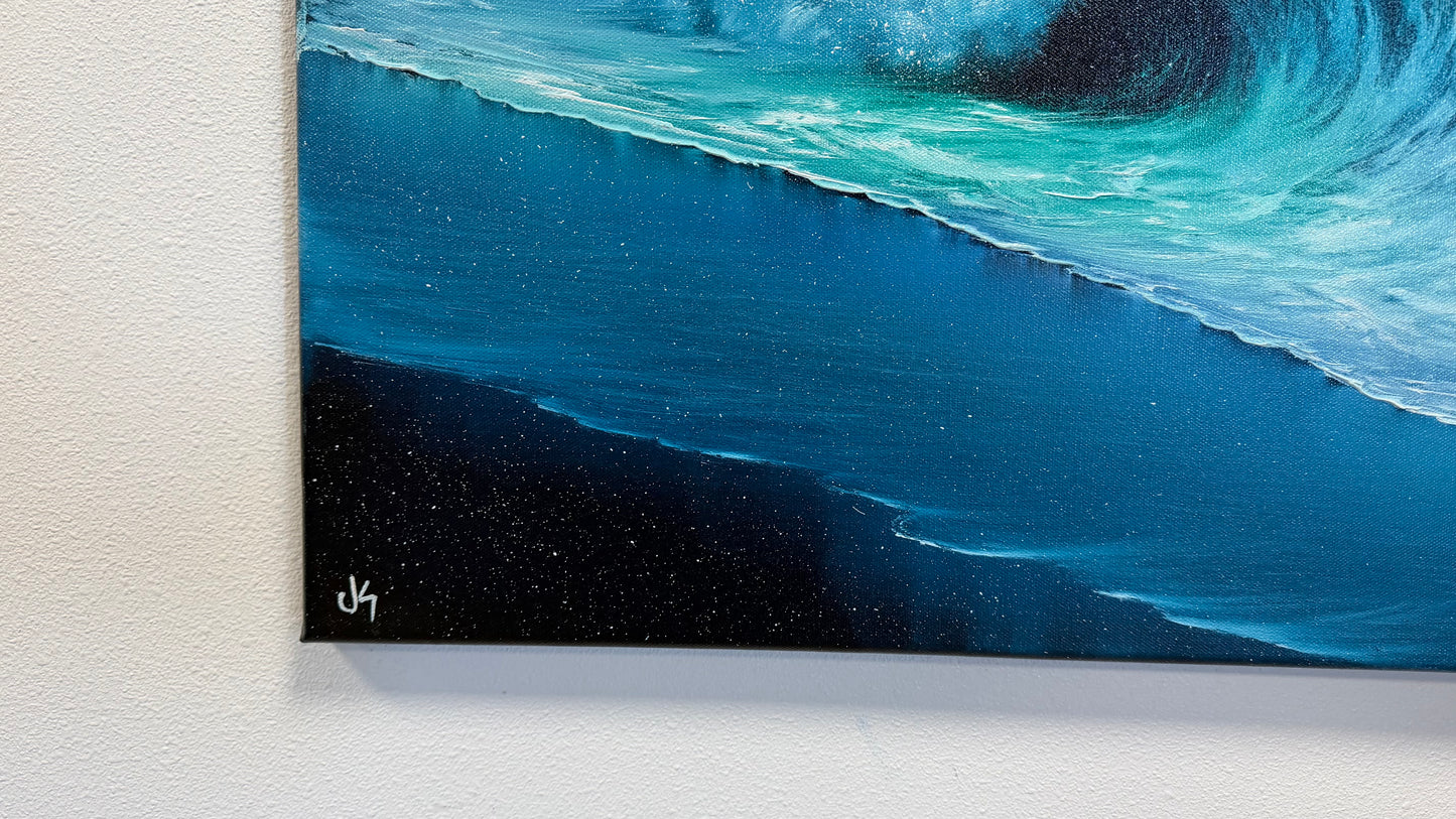 Painting #2570 - 22x28" Canvas - Cloud Stairway Crashing Wave Seascape painted on 8-28-26