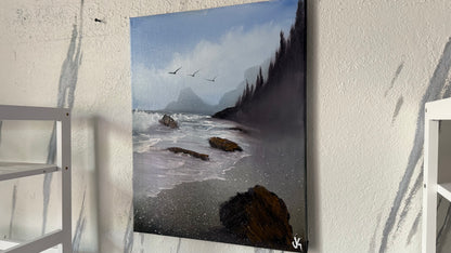 Painting #2062 - 16x20" Canvas - In The Mist - Oregon Coast Seascape painted 9-18-25