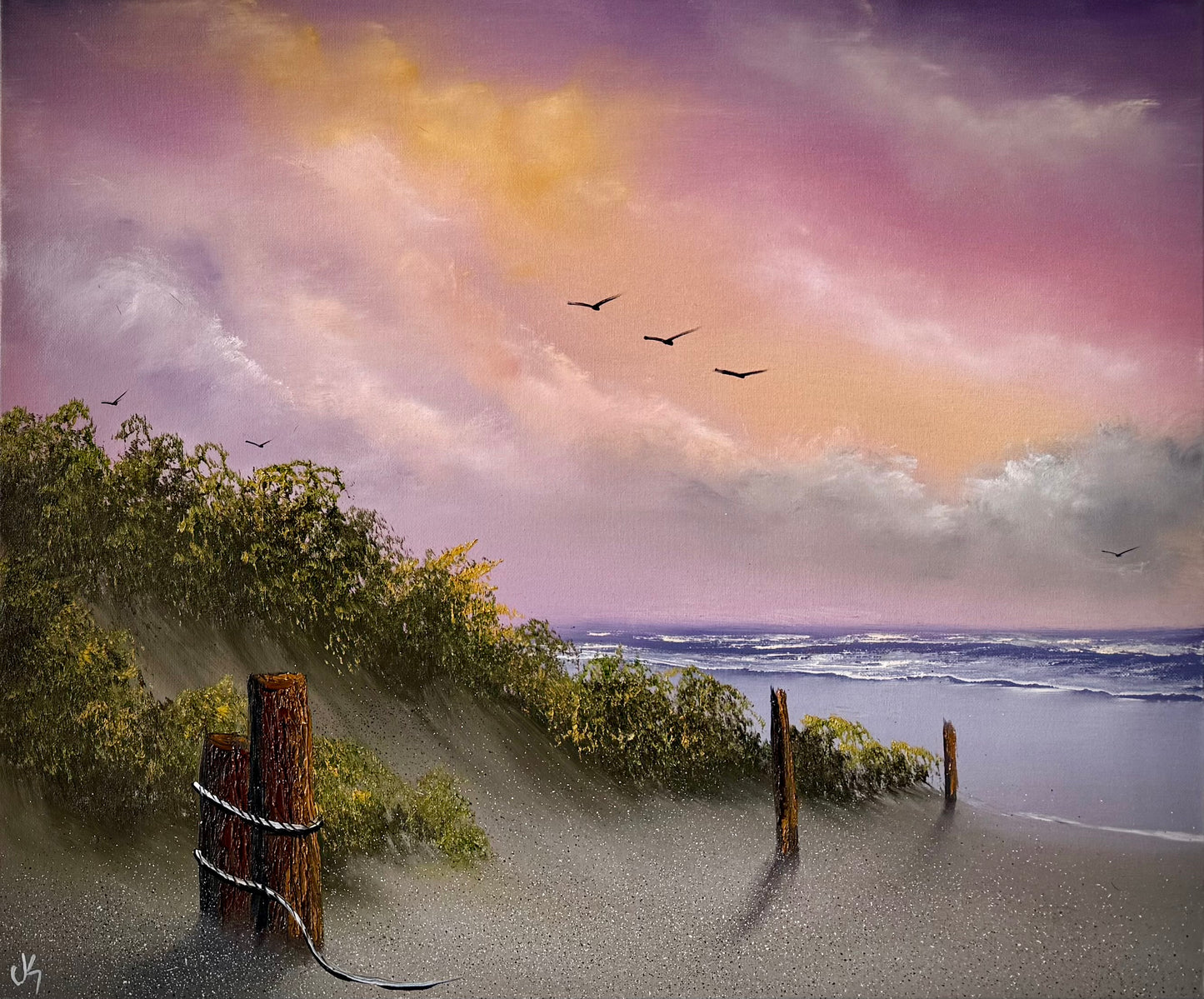 Painting #2440 - 20x24" Framed Canvas - East Coast Sunset Seascape painted 5-16-26
