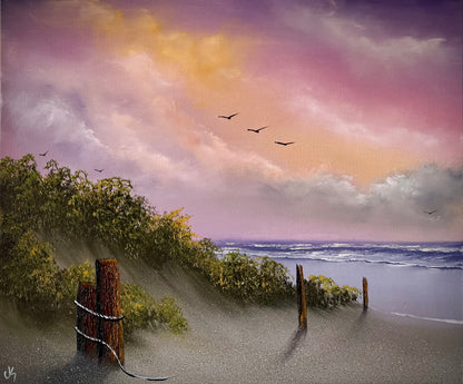 Painting #2440 - 20x24" Framed Canvas - East Coast Sunset Seascape painted 5-16-26