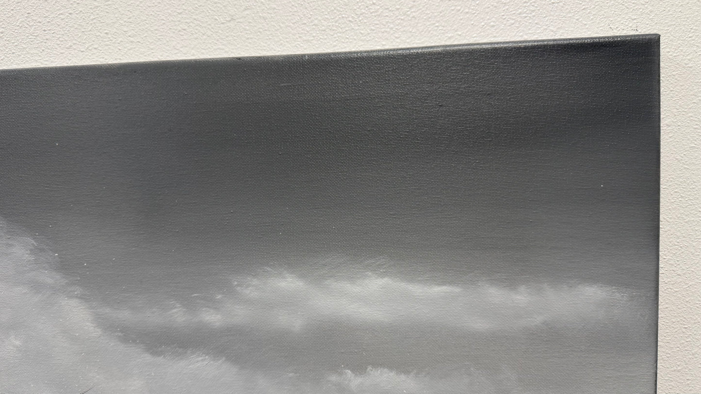 Painting #2523 - 18x24" Canvas - Black and White Seascape painted 7-23-26