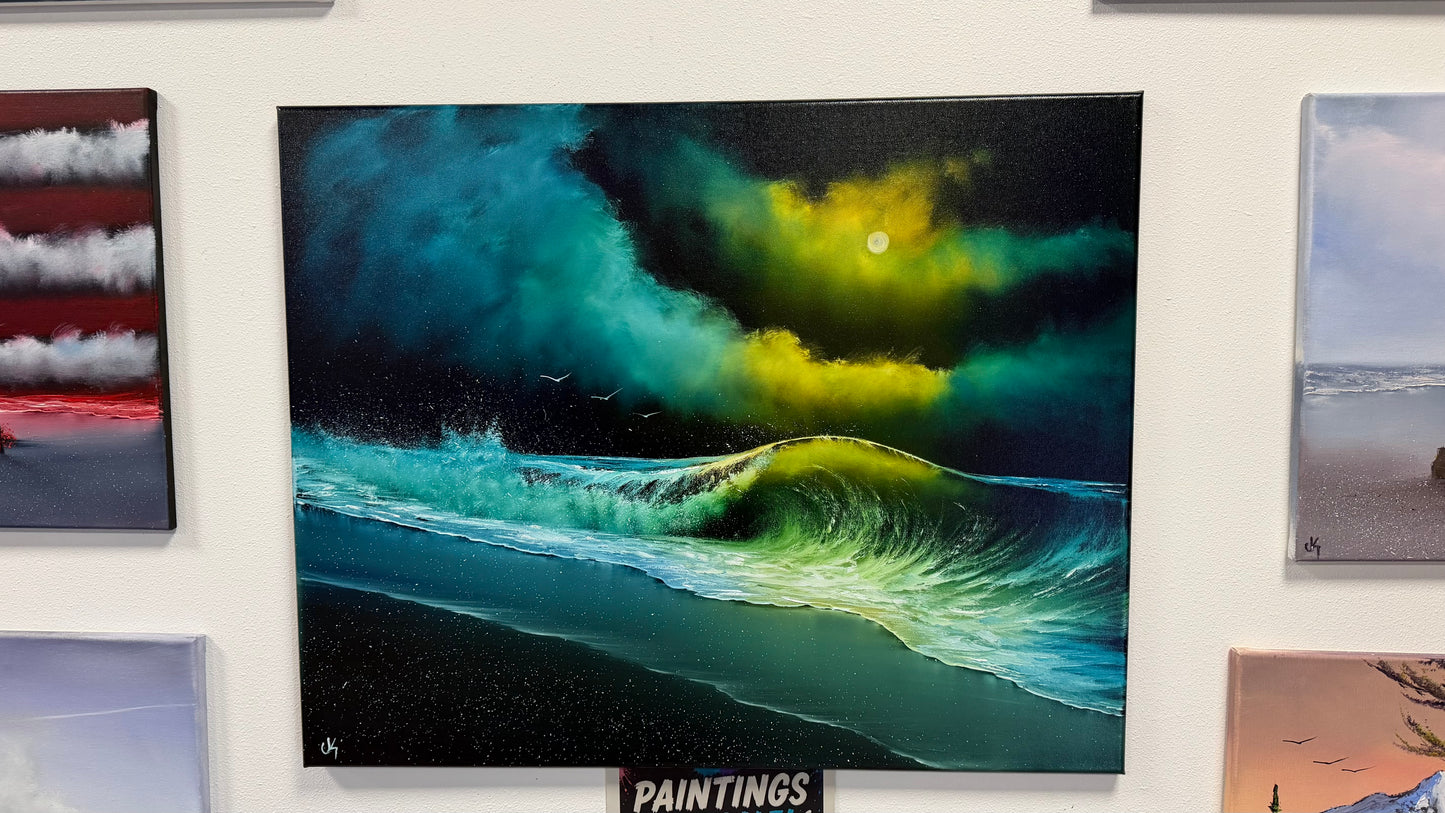 Painting #2550 - 24x30" Canvas - Crashing Waves Seascape painted 8-14-26