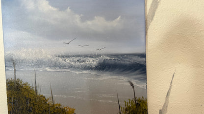 Painting #2321 - 16x20" Canvas - Crashing Wave Cattails Seascape painted 3-7-26