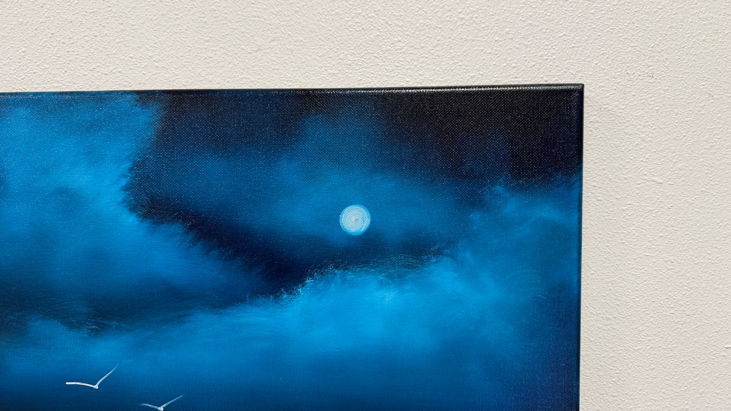 Painting #2545 - 16x20" Canvas - Night Seascape painted 8-9-26