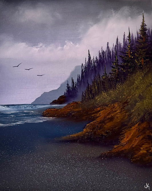 Painting #2484- 16x20" Canvas - Pacific Northwest Seascape painted 6-12-26