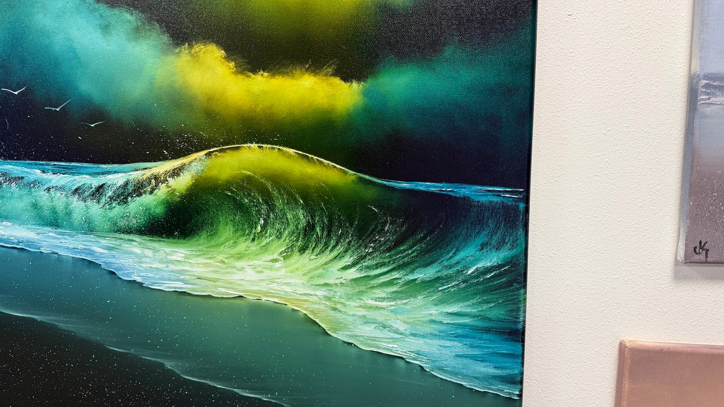 Painting #2550 - 24x30" Canvas - Crashing Waves Seascape painted 8-14-26