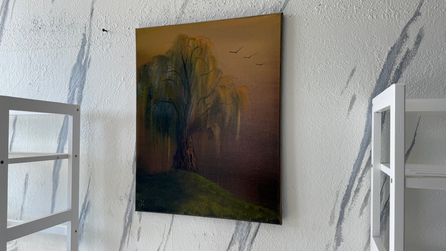 Painting #2060 - 16x20" Canvas - Willow Tree Landscape painted 9-18-25