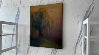 Painting #2060 - 16x20" Canvas - Willow Tree Landscape painted 9-18-25