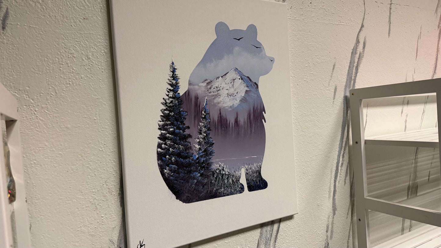 Painting #2066 - 16x20" Canvas - Sitting Bear painted 9-20-25