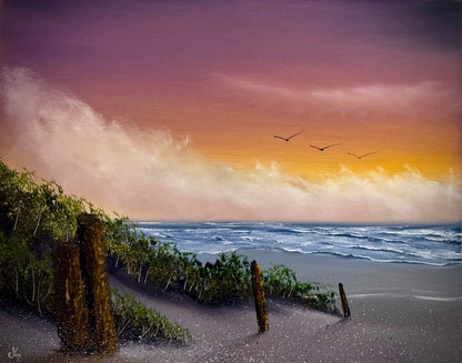 Painting #2537 - 16x20" Canvas - East Coast Surise Seascape painted 8-2-26