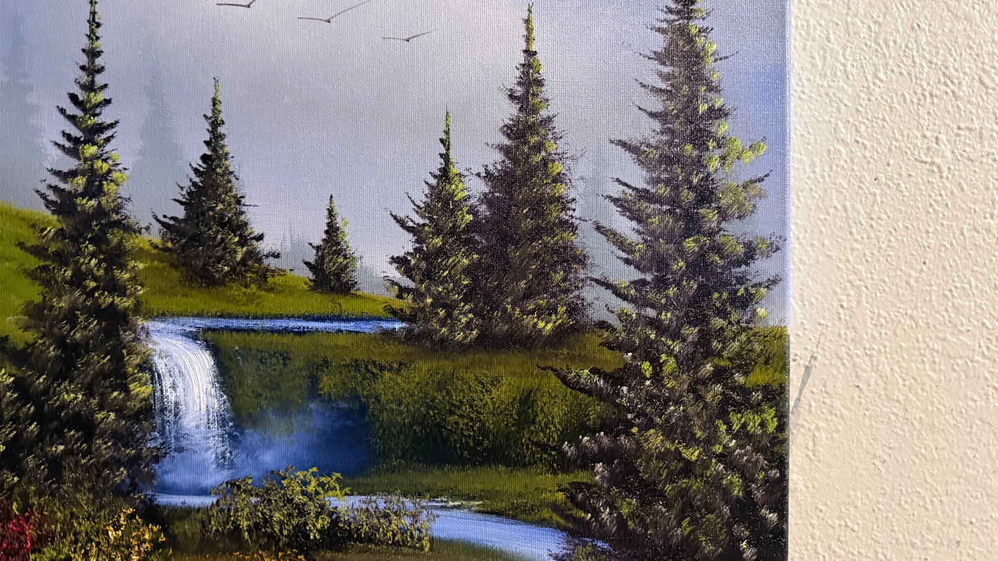 Painting #2282 - 18x24" Canvas - Spring Forest Waterfall painted 2-9-26