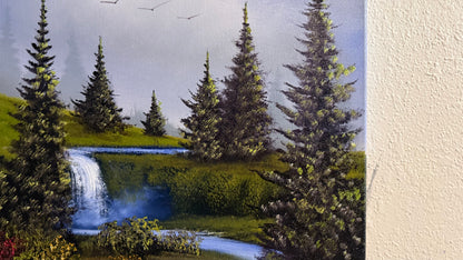 Painting #2282 - 18x24" Canvas - Spring Forest Waterfall painted 2-9-26