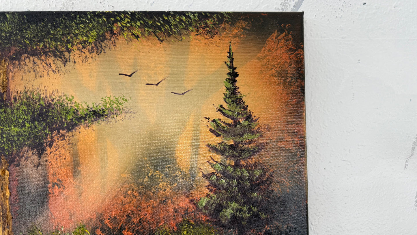 Painting #2059 - 16x20" Canvas - Autumn Waterfall Landscape painted 9-16-25