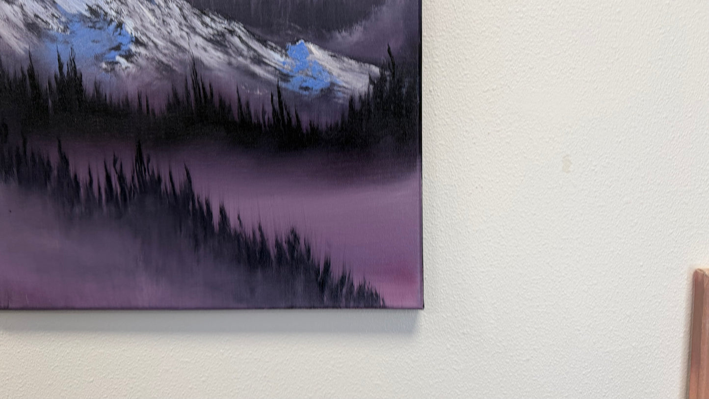 Painting #2559 - 16x20" Canvas - Northern Lights Mountain Landscape painted 8-21-26