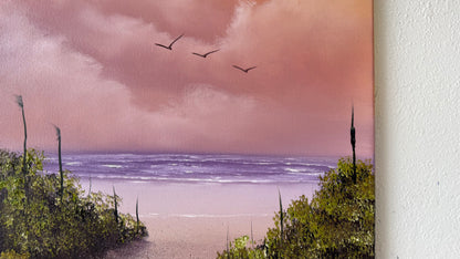 Painting #2120 - 18x24" Canvas - Sunset Cattails Seascape painted 10-25-25