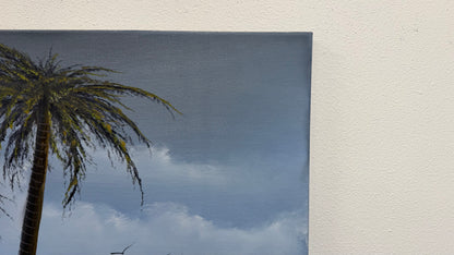 Painting #2564 - 16x20" Canvas - Tropical Palm Tree Seascape painted 8-22-26