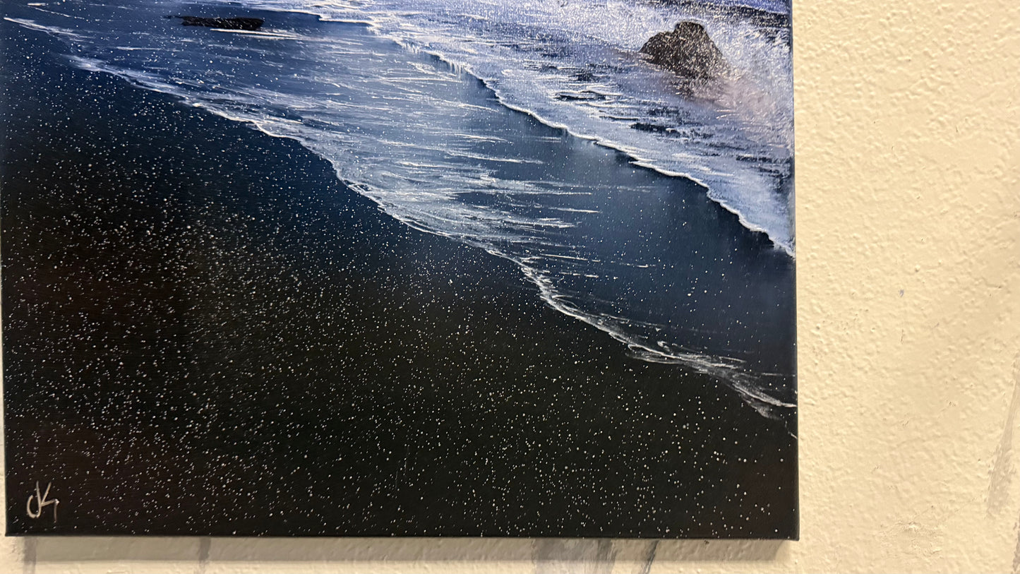 Painting #2102 - 16x20" Canvas - Night Coast Seascape painted 10-13-25