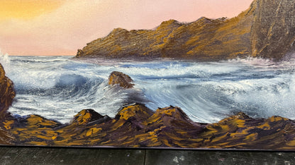 Painting #2239 - 15x30" Canvas - Coastal Waterfall Seascape painted 1-16-26