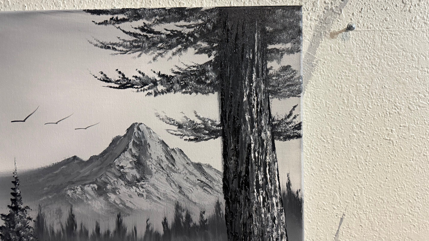 Painting #2316 - 18x24" Canvas - Black and White Winter Landscape painted 3-5-26