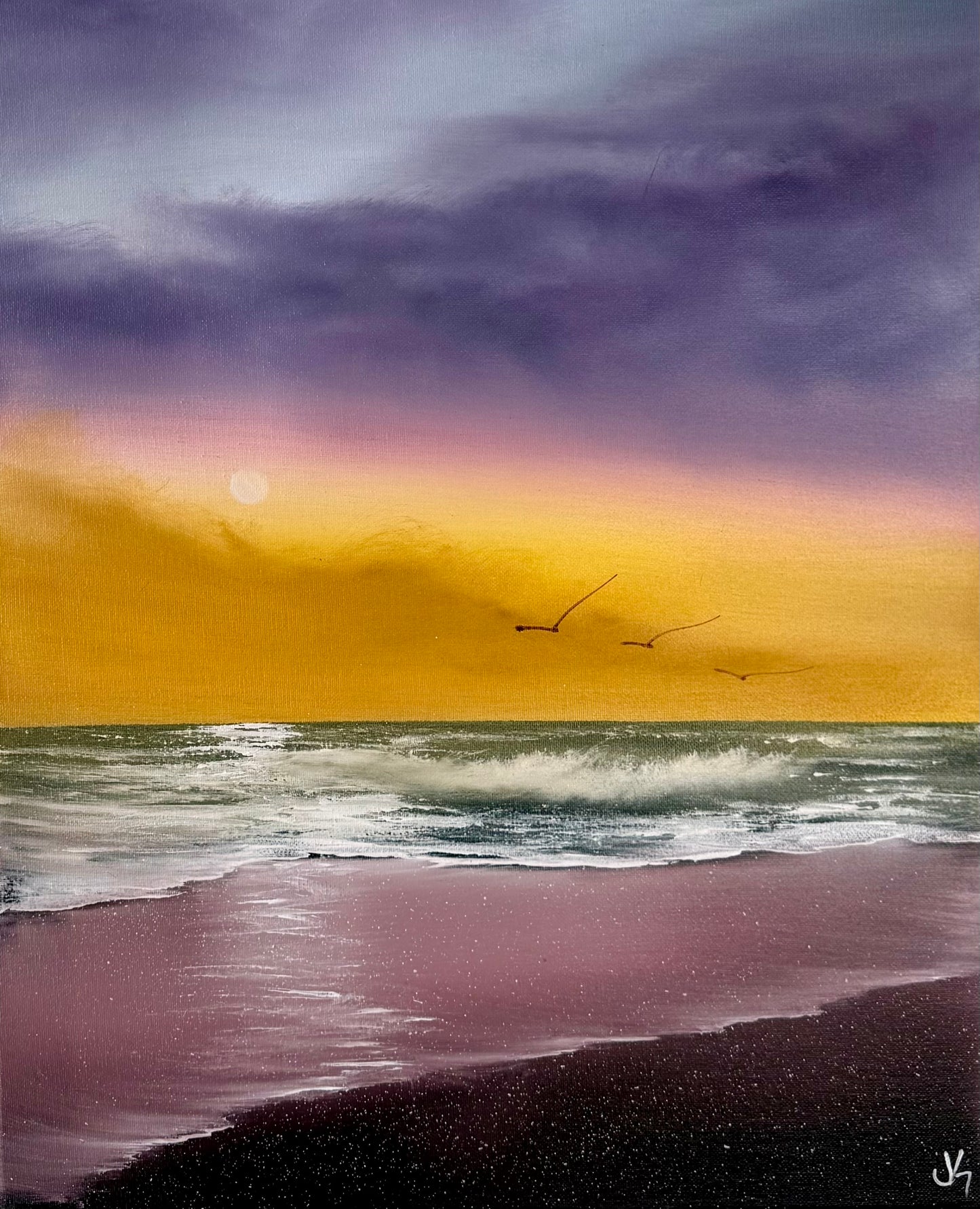Painting #2183 - 16x20" Canvas - Sunset Seascape painted 12-12-25
