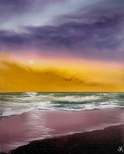 Painting #2183 - 16x20" Canvas - Sunset Seascape painted 12-12-25