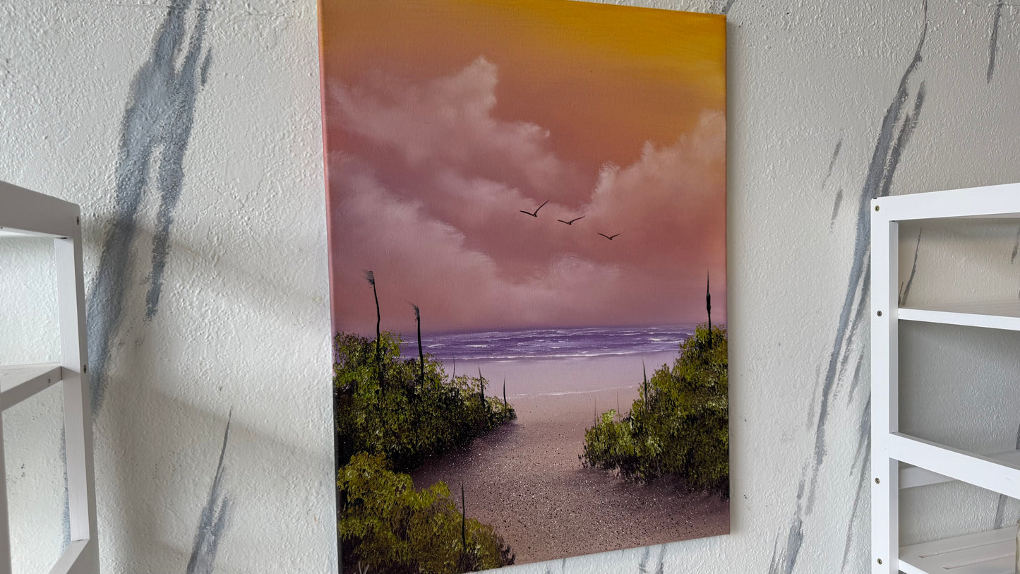 Painting #2120 - 18x24" Canvas - Sunset Cattails Seascape painted 10-25-25