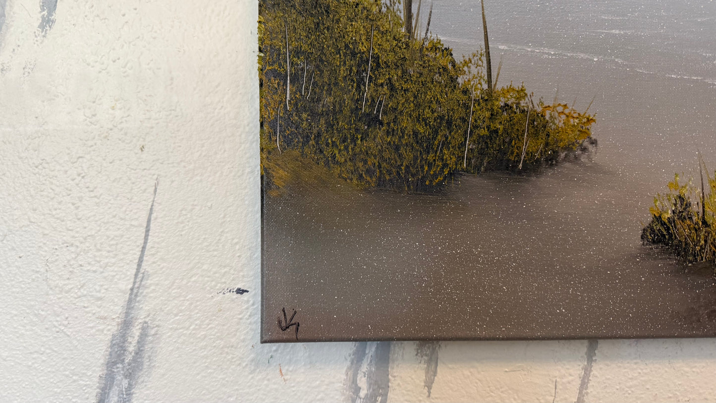 Painting #2321 - 16x20" Canvas - Crashing Wave Cattails Seascape painted 3-7-26