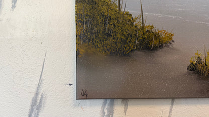 Painting #2321 - 16x20" Canvas - Crashing Wave Cattails Seascape painted 3-7-26