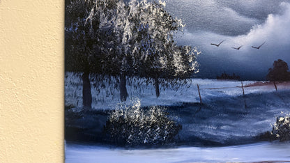 Painting #2103 - 16x20" Canvas - Winter Farm Landscape painted 10-14-25