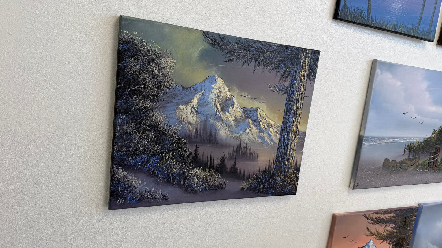 Painting #2552 - 16x20" Canvas - Sunset Mountain Landscape painted 8-17-26