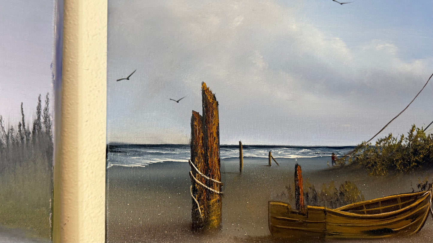Painting #2419 - 16x20" Canvas - Kite Flying Seascape painted 4-30-26