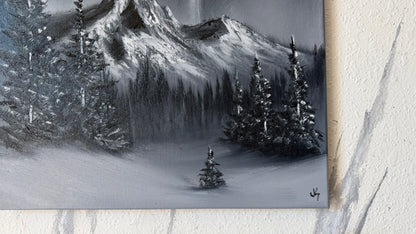 Painting #2488 - 16x20" Canvas - Black and White Mountain Waterfall painted 6-15-26