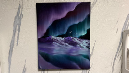 Painting #2185 - 16x20" Canvas - Aurora Mountain Landscape painted 12-13-25