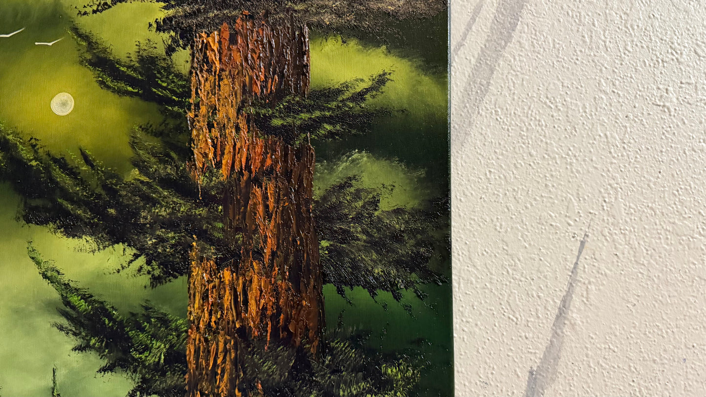 Painting #2490 - 16x20" Canvas - Forest Full Moon painted 6-19-26