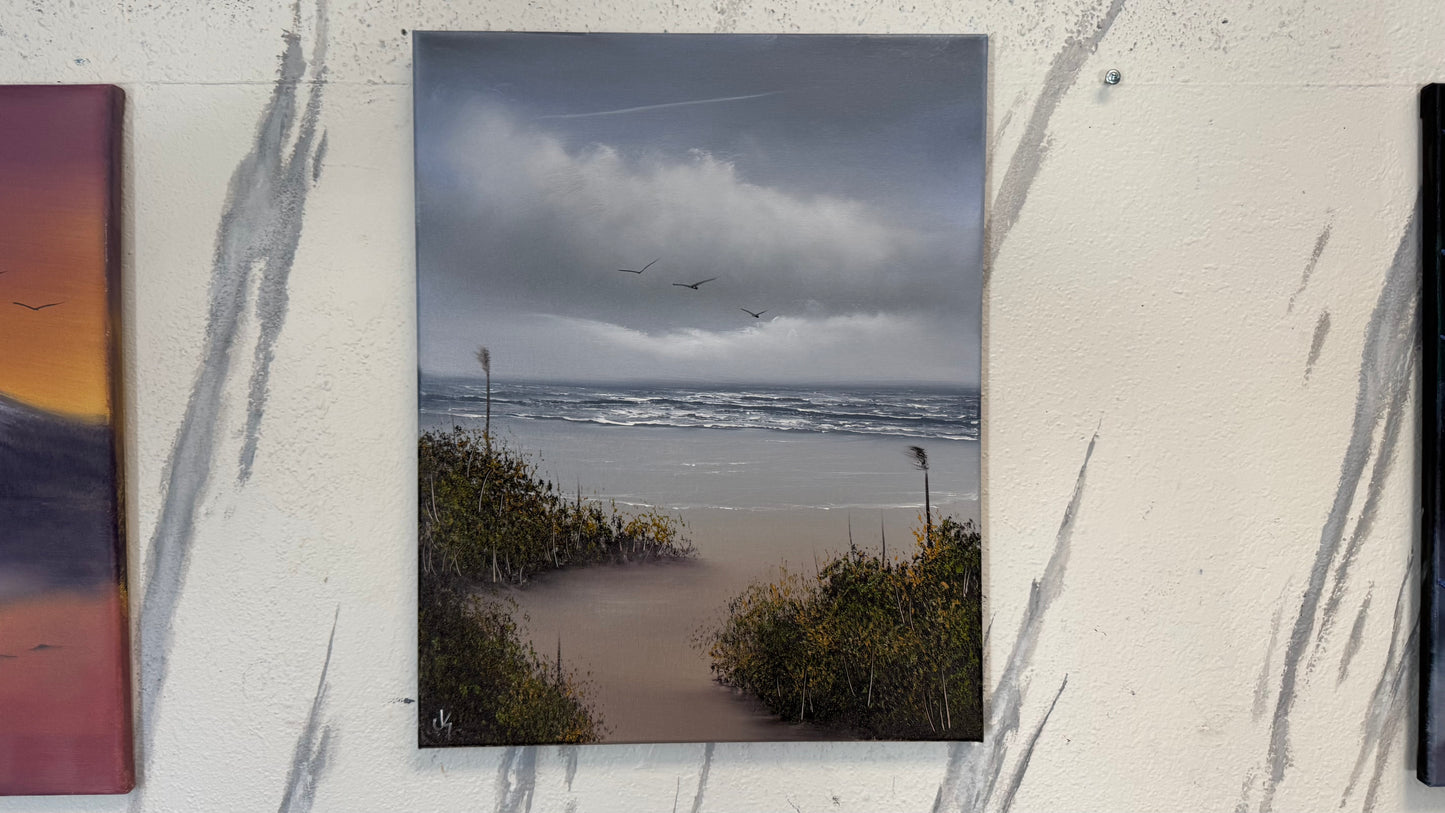 Painting #2273 - 16x20" Canvas - Cattails Seascape painted 2-6-26