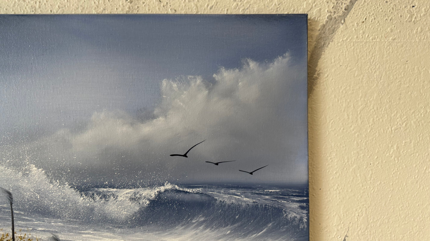 Painting #2152 - 16x20" Canvas - Cattails Seascape painted 11-18-25