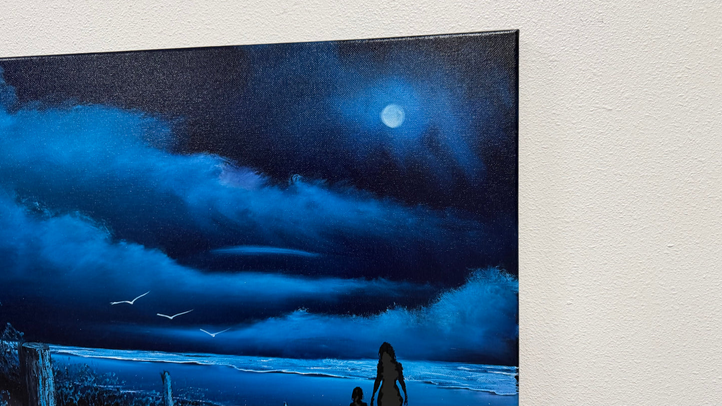 Painting #2529 - 16x20" Canvas - Night Seascape painted 7-26-26