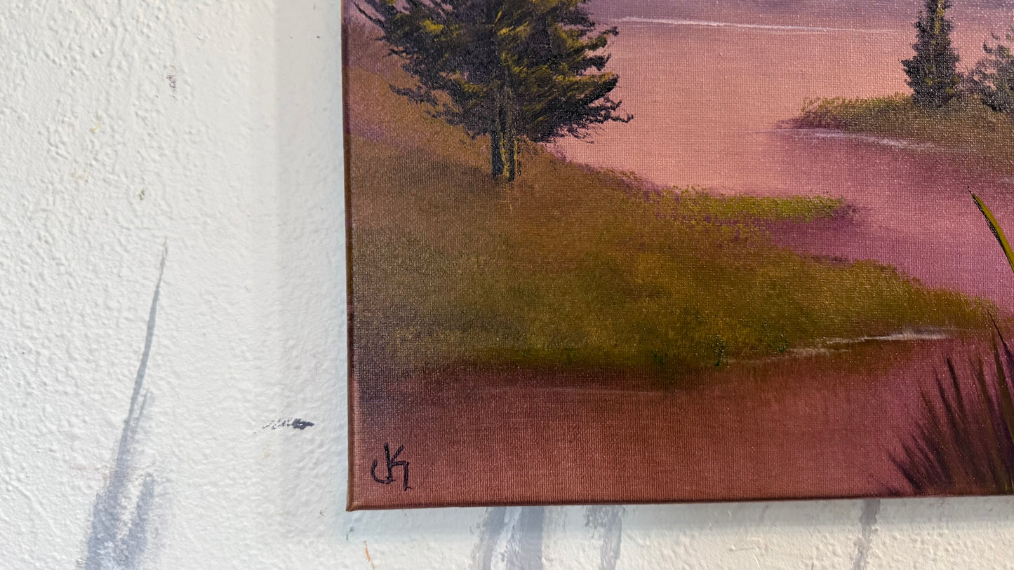 Painting #2388 - 16x20" Canvas - Sunset Mountain Landscape painted 4-14-26