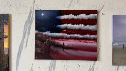 Painting #2457 - 16x20" Canvas - American Flag Seascape painted 5-25-26