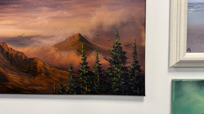 Painting #2606 - 22x28" Canvas - Dramatic Sunset Mountain Landscape painted 9-18-26