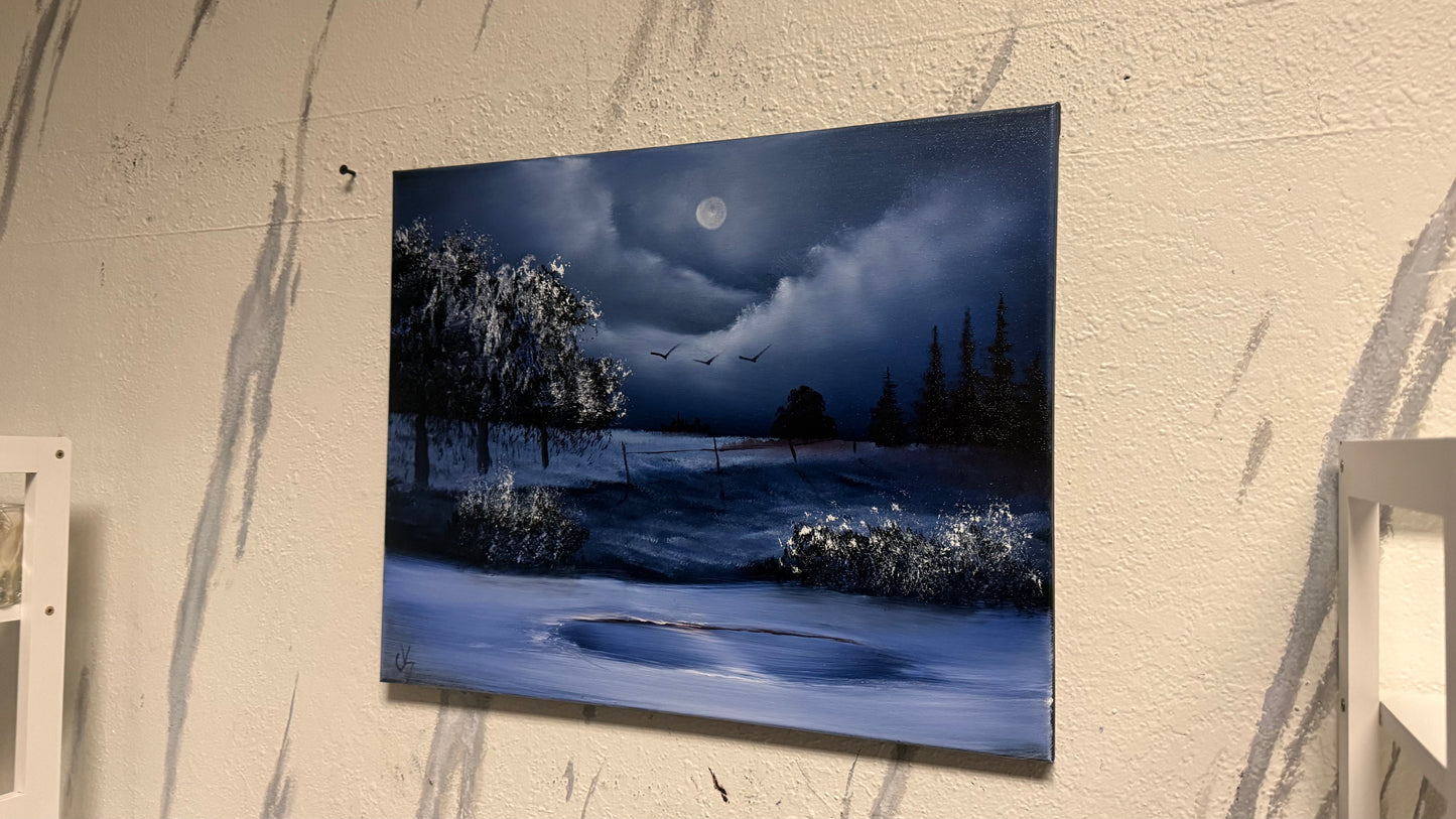 Painting #2103 - 16x20" Canvas - Winter Farm Landscape painted 10-14-25