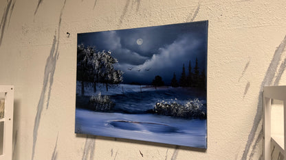 Painting #2103 - 16x20" Canvas - Winter Farm Landscape painted 10-14-25