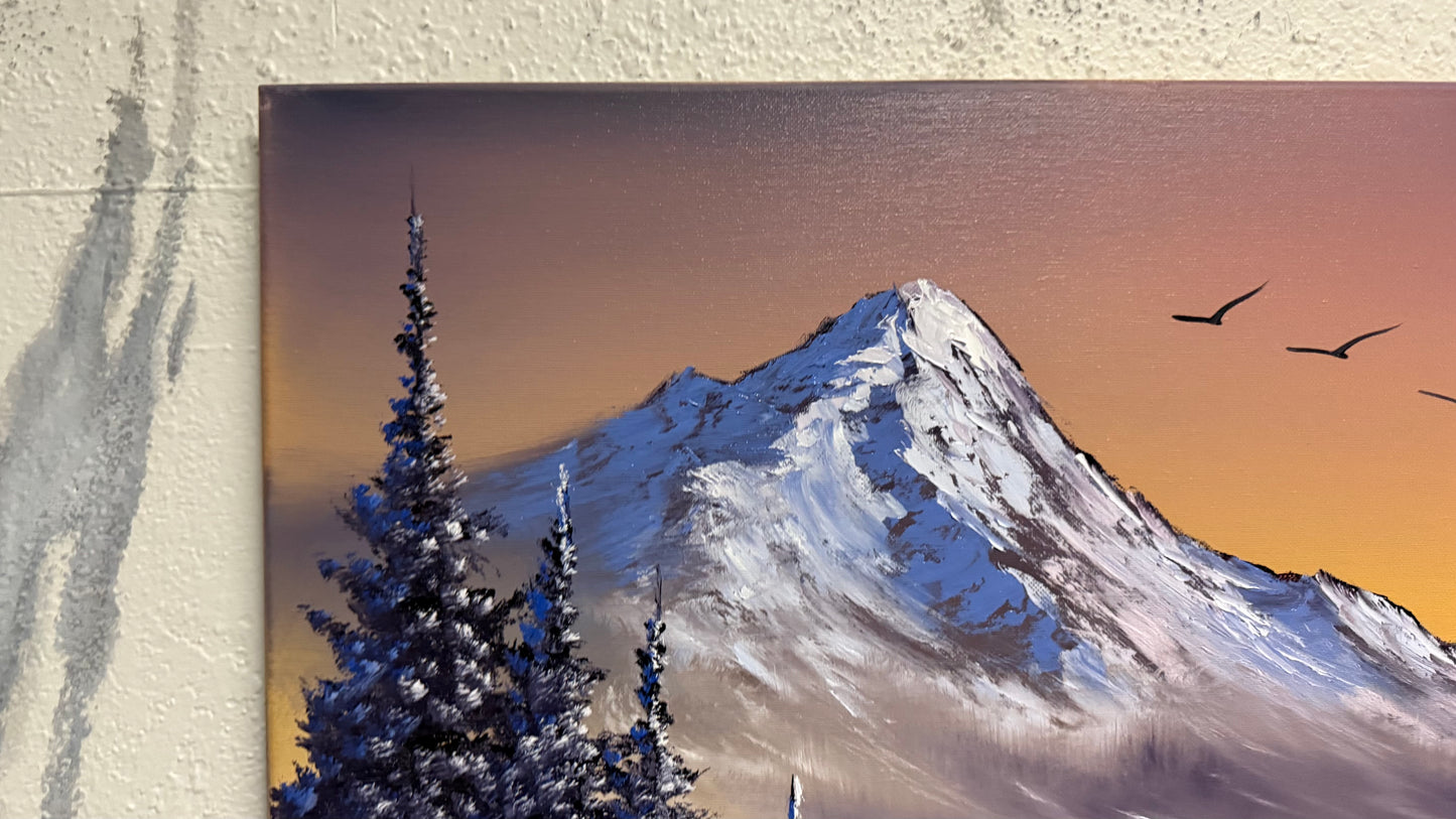 Painting #2146 - 20x24" Canvas - Sunset Mountain Landscape painted 11-14-25