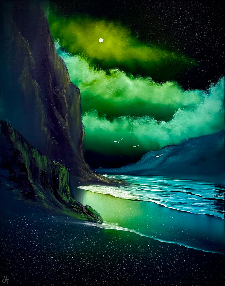 Painting #2569 - 22x28" Canvas - Night Seascape painted on 8-27-26