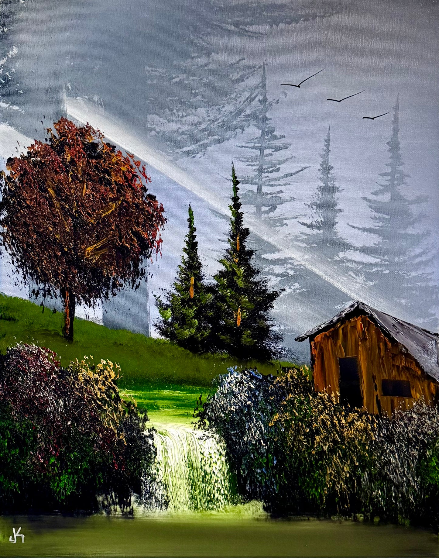 Painting #2469 - 16x20" Canvas - Forest Waterfall Landscape painted 5-30-26