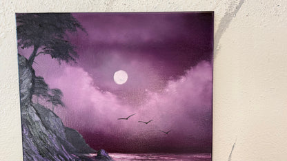 Painting #2180 - 16x20" Canvas - Full Moon Seascape painted 12-11-25