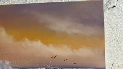 Painting #2291 - 20x24" Canvas - Sunset Seascape Crashing Wave painted 2-16-26