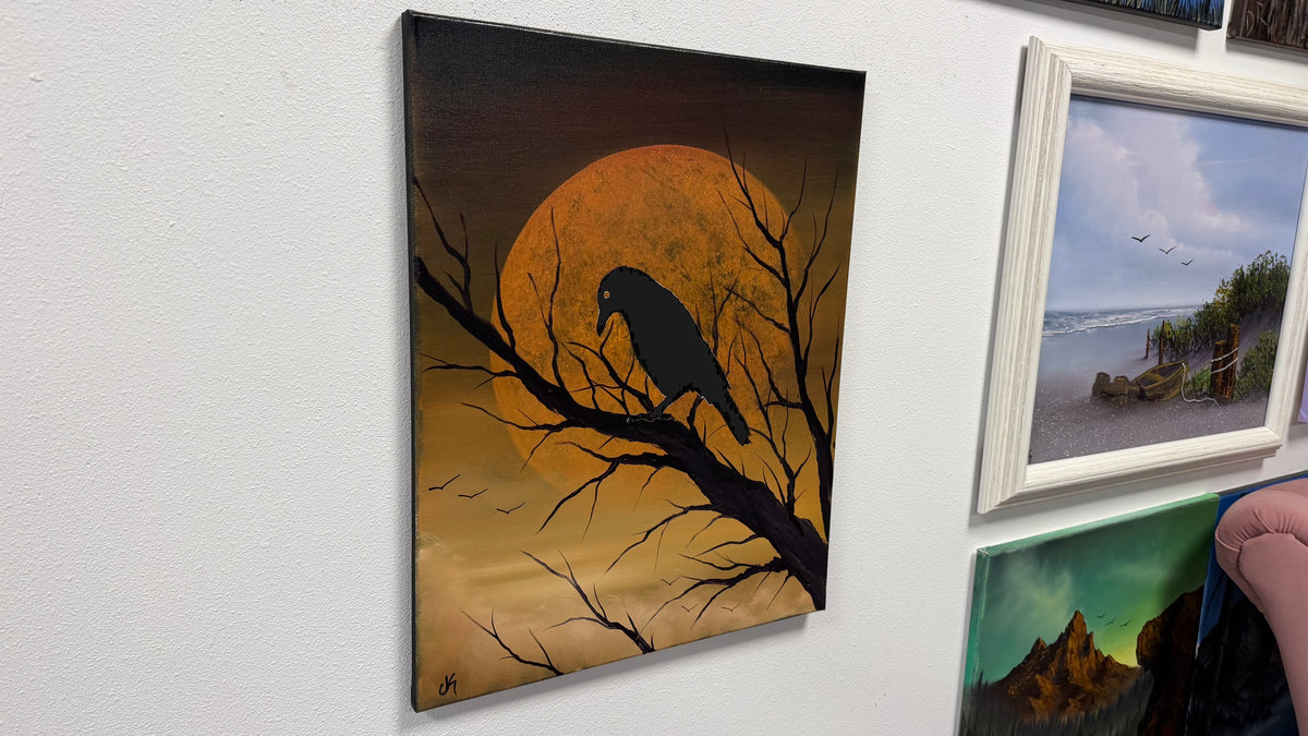 Painting #2607 - 16x20" Canvas - Raven Moon Landscape painted 9-18-26